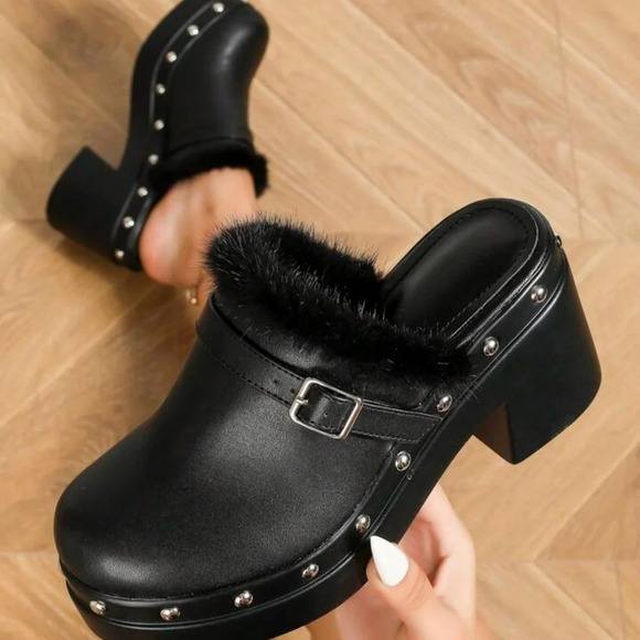 Metal Buckle Rivets Platform Mule - Picture 1 of 10